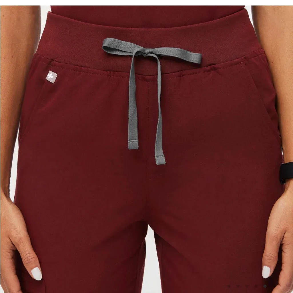 Fig High Waisted Zamora Jogger Scrub Pants burgundy size large nurse scrubs pant - Image 13