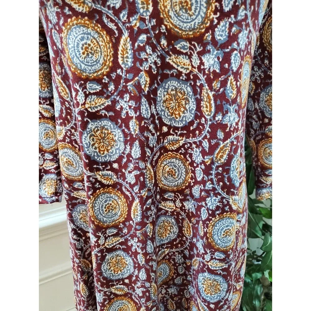 Three Pink Hearts Burgundy Key Hole Round Neck Long Sleeve Casual Top Blouse XL - Image 3