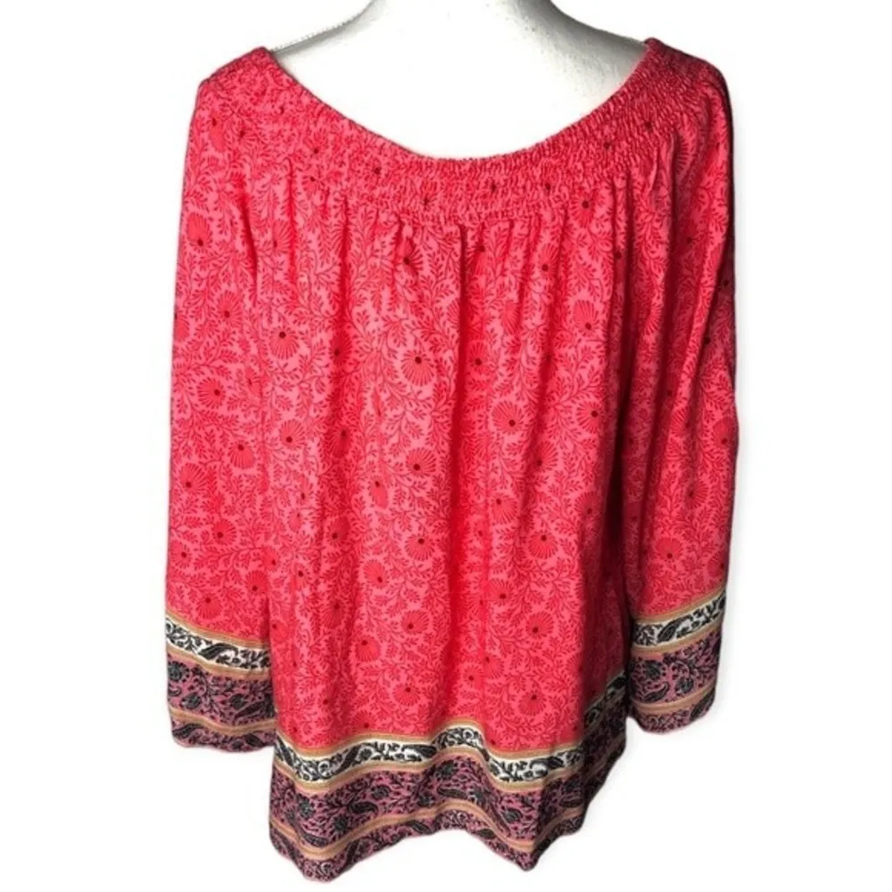 Bobeau Floral Paisley Print Flowy Bell Sleeve Peasant Blouse - Image 94