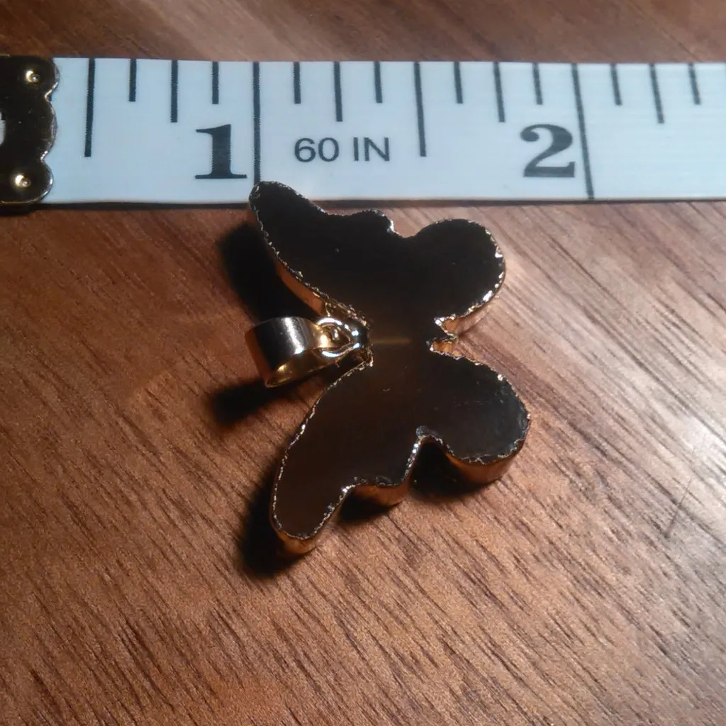 Agate Goldtone Butterfly Brass Pendant - Image 4