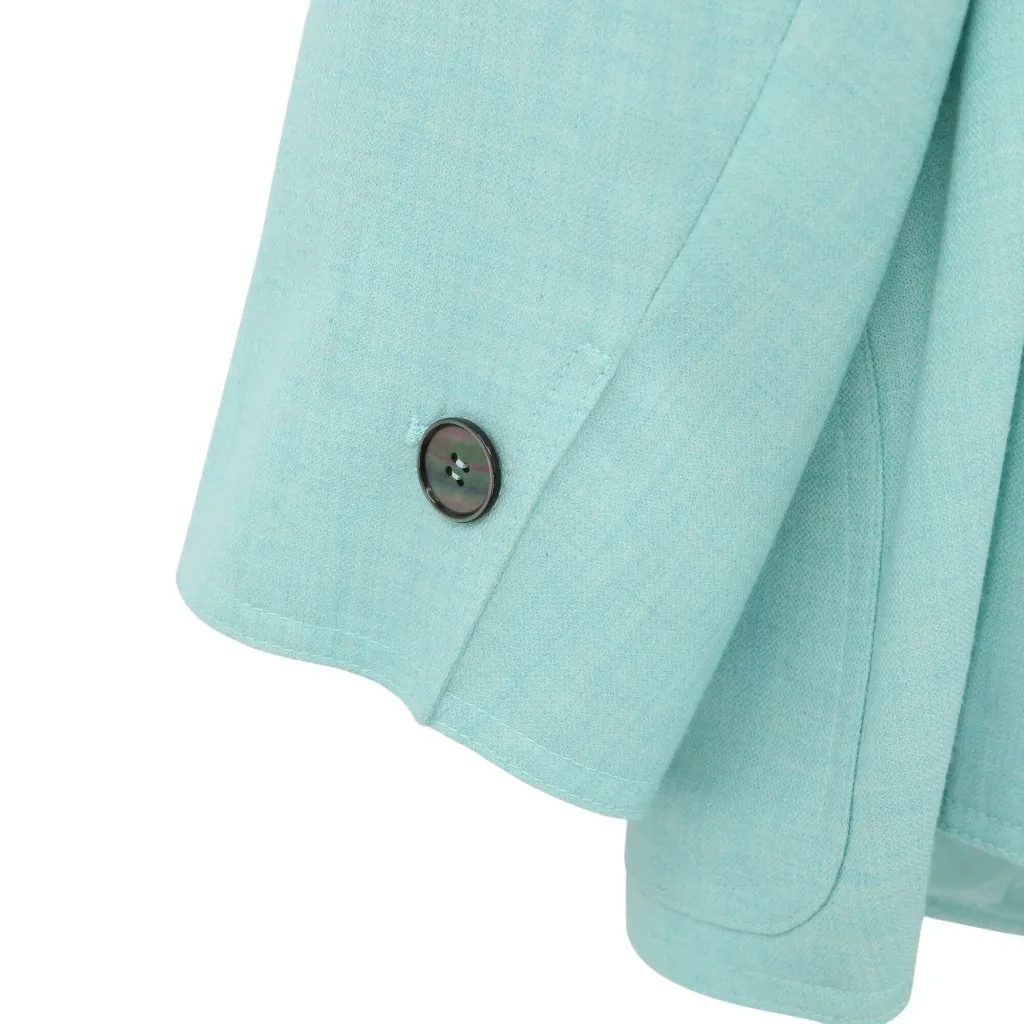 Akris Cashmere Silk Aqua Blue Button Front Blazer Jacket 12 - Image 6