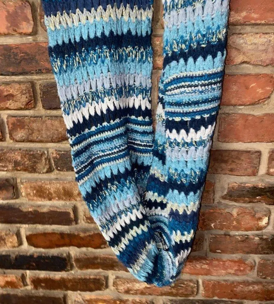 Lucky Brand Multi-Tone Blue Gold Metallic Knit Acrylic Infinity Scarf Women's - Image 5