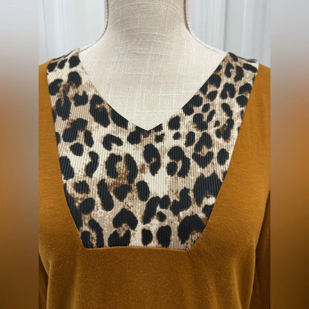 Rust Brown Tunic Dress w/ Leopard Print Accents – size L Size L - Image 2