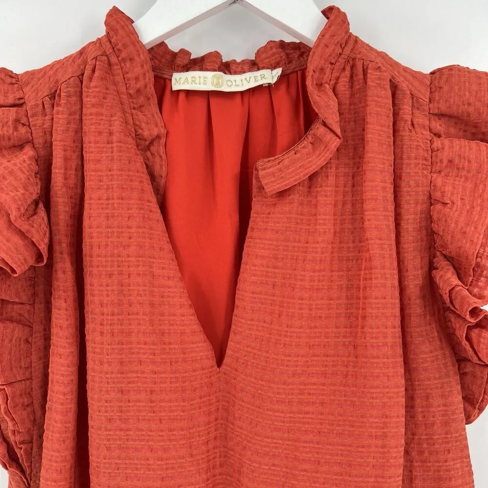 Marie‎ Oliver Merrit Linen Blend Ruffle Cap Sleeve Top V-Neck Blouse Size XXS - Image 4