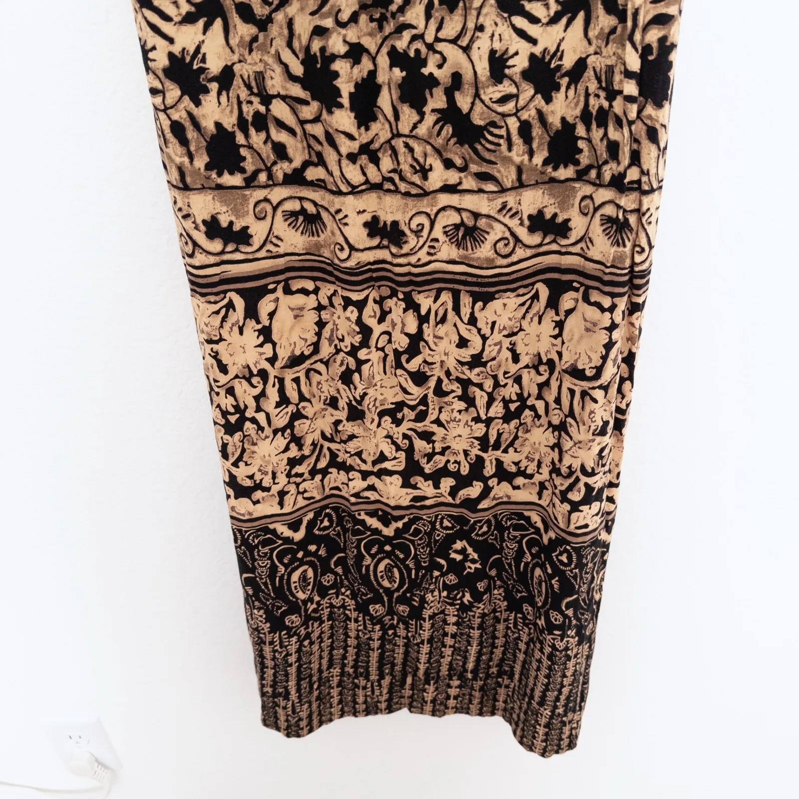 VTG 90s R&K Originals Womens Dress Sz 8 Tan Black Floral Maxi Witchy Whimsigoth - Image 3