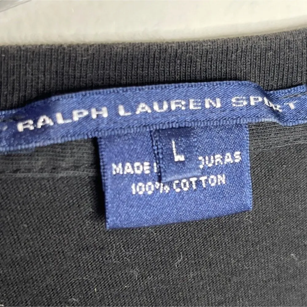 Ralph Lauren  Large Black Cotton  Short Sleeve V-Neck T-Shirt 87E - Image 3