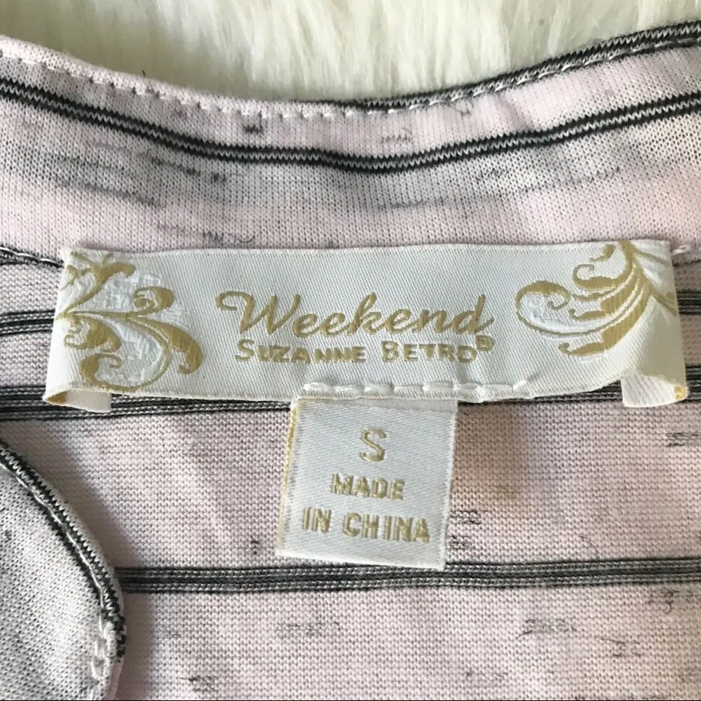 SUZANNE BETRO Striped Bell Sleeve‎ Blouse Top Lightweight Pink Black Small - Image 5