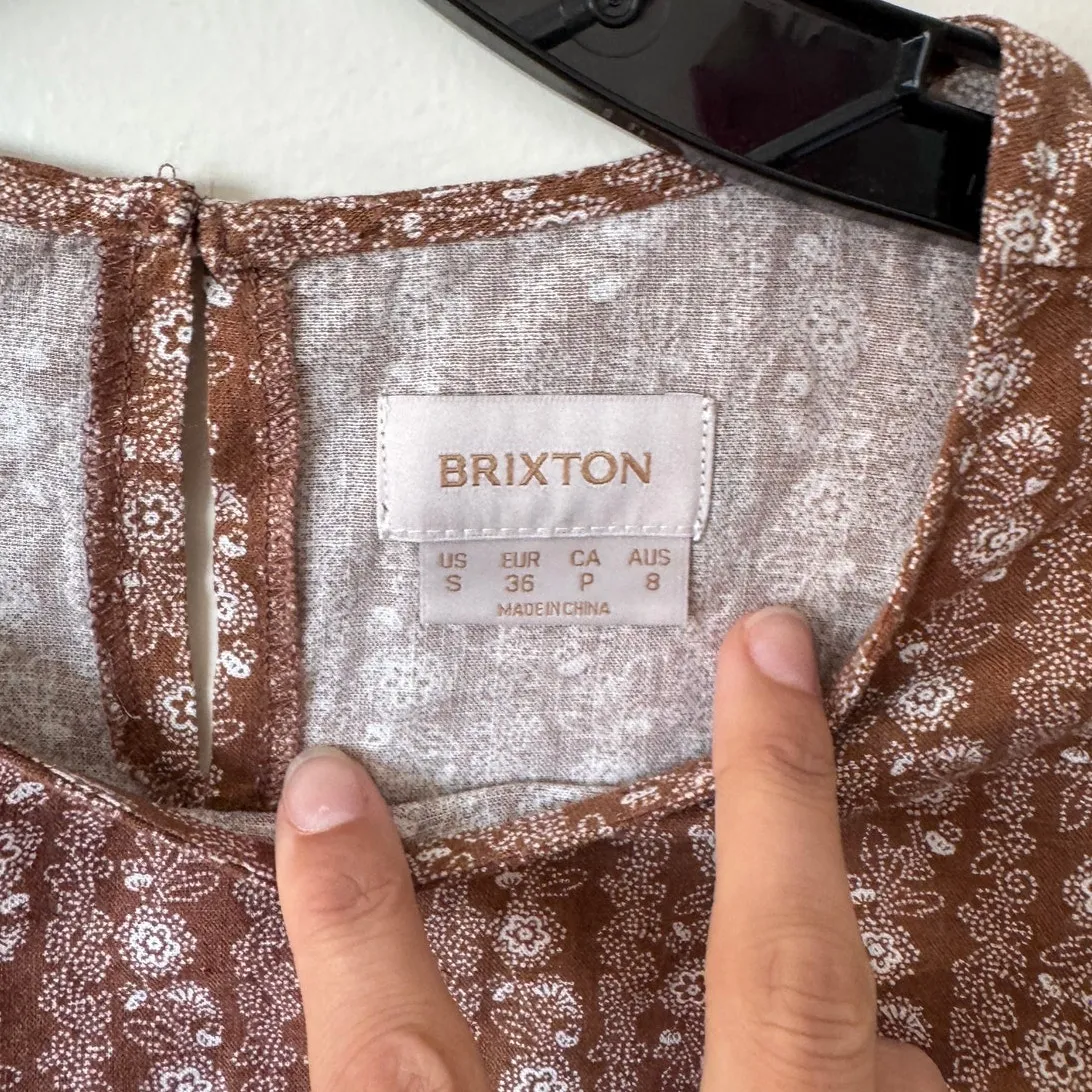 NWT Brixton Balboa Floral Stripe Linen Blend Crop Top in Bison Size Small Brown - Image 5