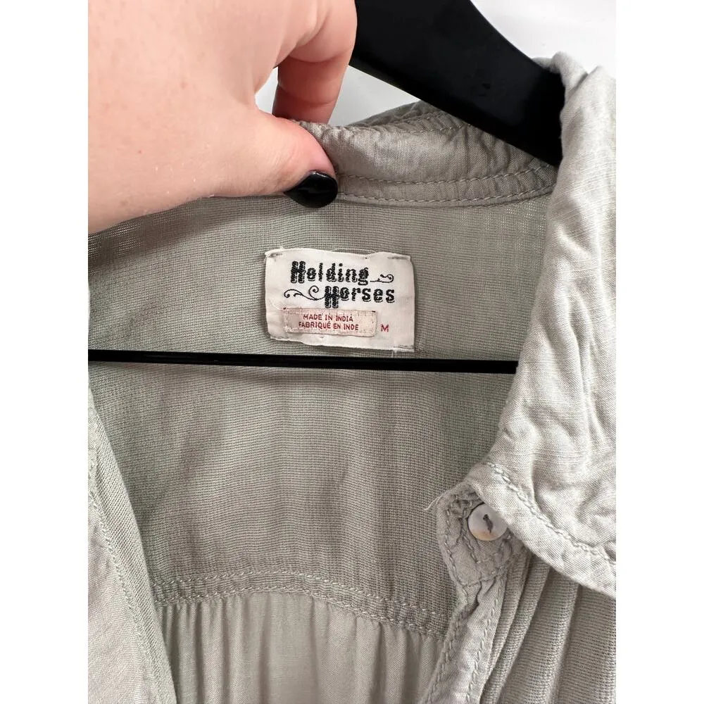 Anthropology Holding Horses Sun washed Sage Green Tunic Blouse Size Medium - Image 2
