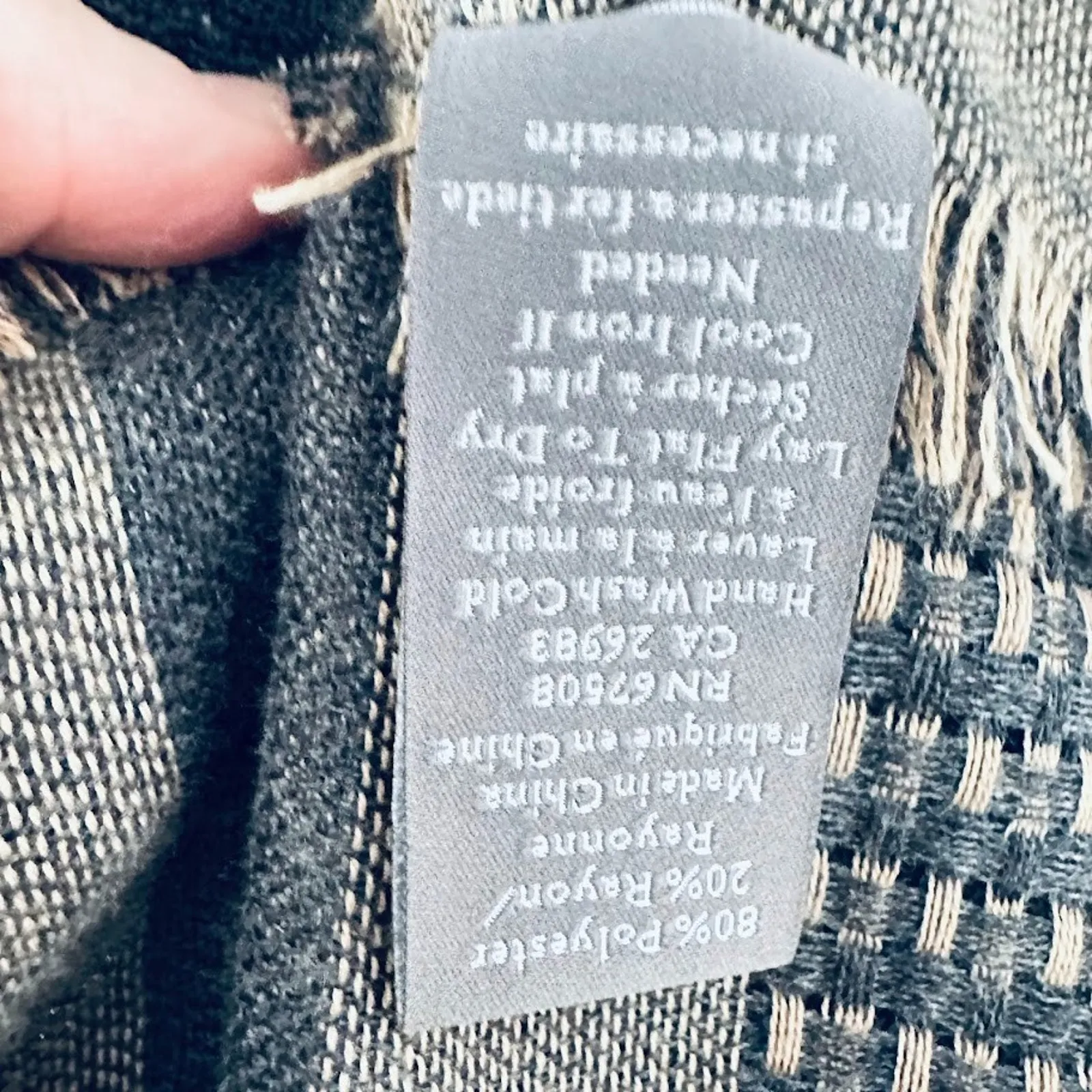 Vince Camuto Blanket Square Scarf Brown Black Basket Weave Fringe 46x48" - Image 5