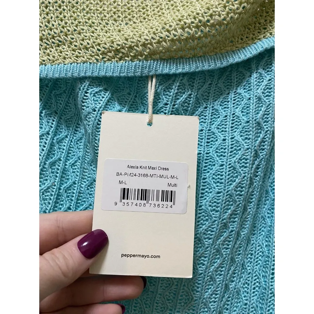 Peppermayo Alexia Knit Maxi Dress Womens M L Blue Green Halter Cutout - Image 3