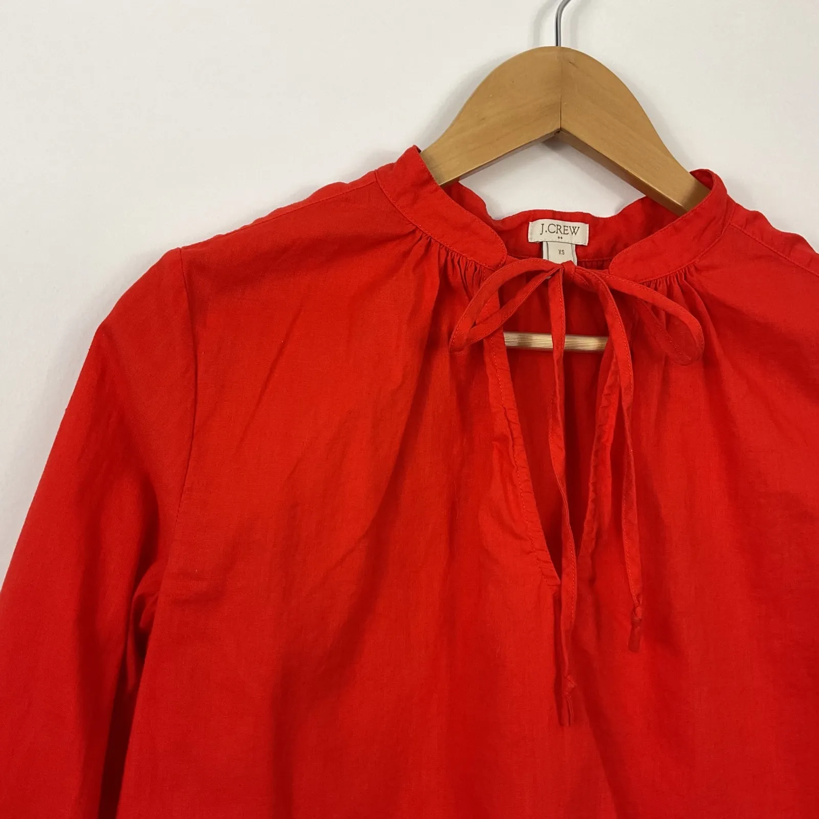 J. Crew Tunic Top Womens XS Tie Neck 3/4 Sleeve Lightweight Blouse - Image 2