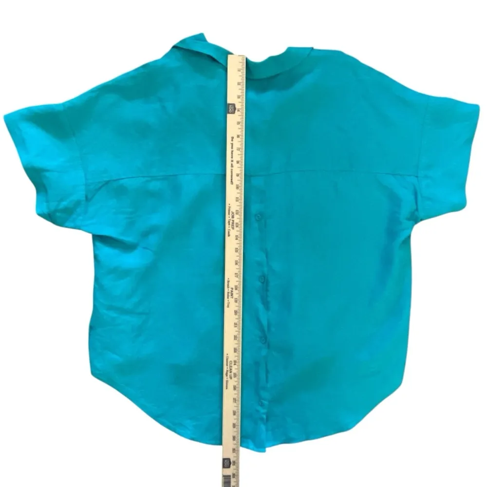 Soft Surroundings Hi-Pointe 100% Linen Button-Back Top Aruba Blue Size 2X - Image 8