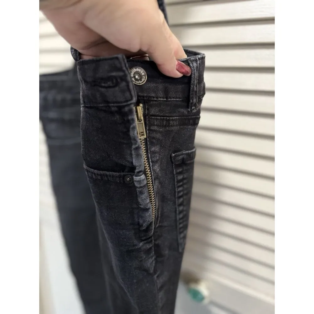 Dollhouse Black Overalls Denim Mid Rise Size 11‎ Side Zip Logo Pockets Buttons - Image 3