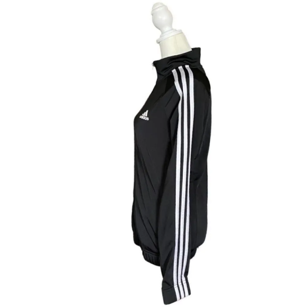 Adidas Classic Zip Up Long Sleeve Track Jacket Black & White 3 Stripe Size Small - Image 4