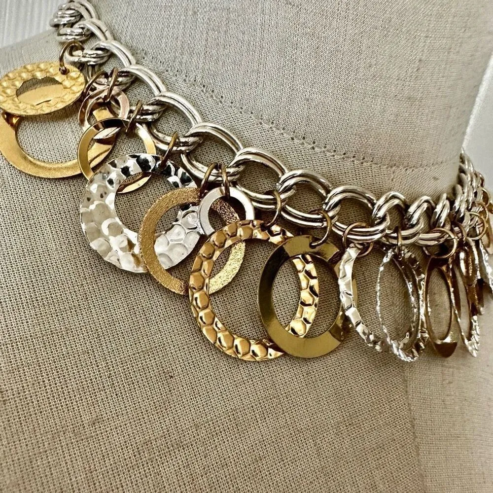 Silver gold tone circle choker necklace - Image 2