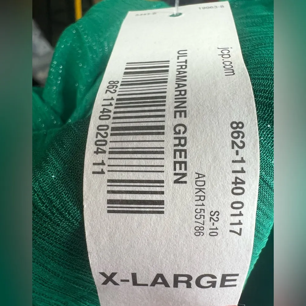 Ronson XL green metallic popover top sheer sleeve cutout detail holiday party - Image 5