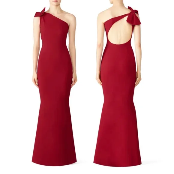 La Petite Robe Di Chiara Boni Red Bow Shoulder Gown Size 48 IT / 12 US $1,092 - Image 2