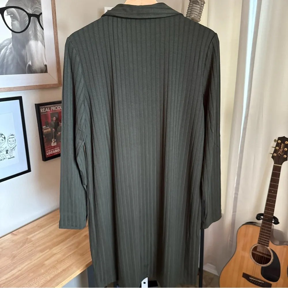 Loft Women’s Ribbed Mini Shirt Dress Green Size 12P NWT $42 - Image 7