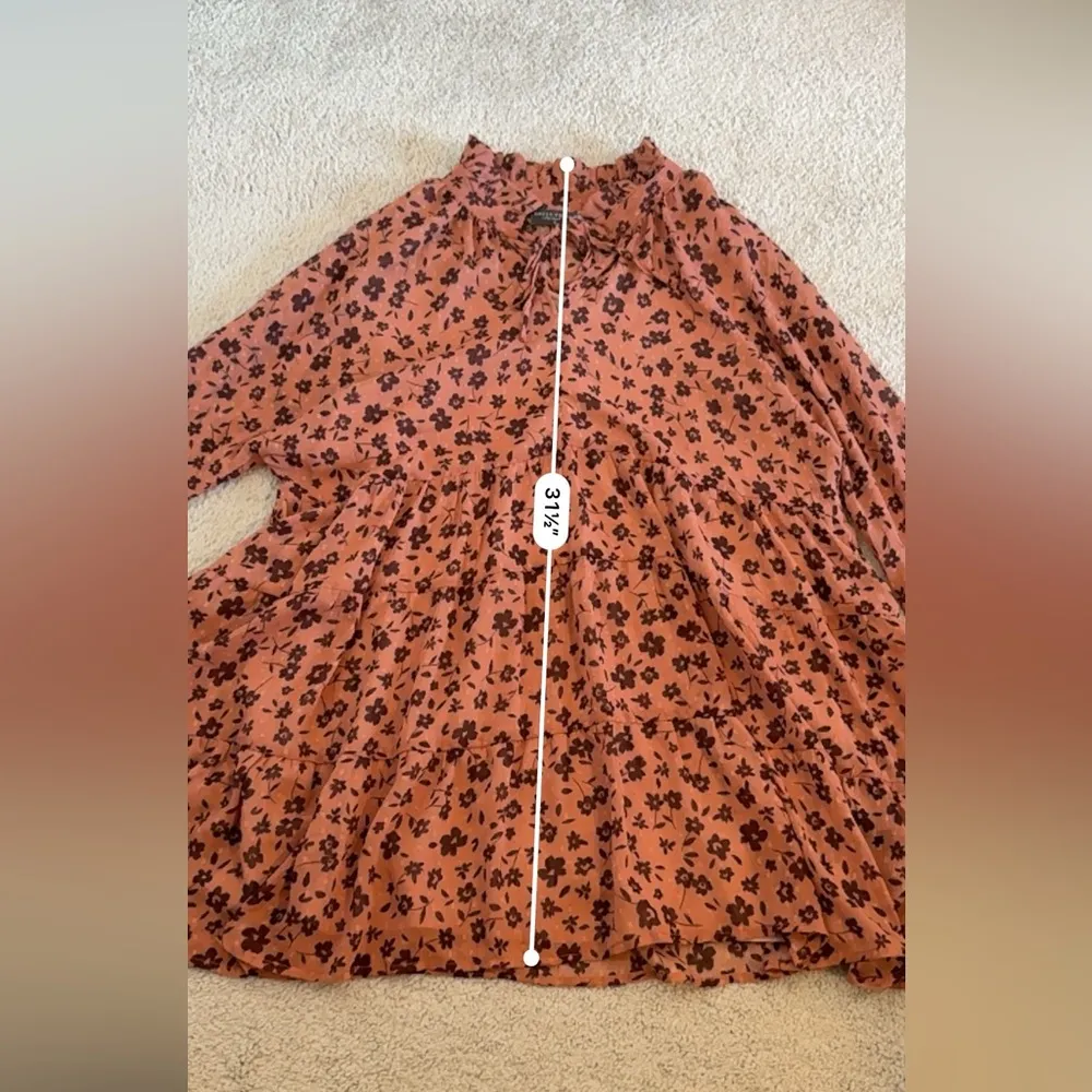 Dress Forum Los Angeles Dress Size M Orange Rust Baby Doll Boho‎ Floral Tiered - Image 8