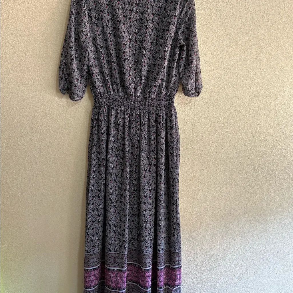 NWOT Elegant Floral Long Sleeve Dress in Purple and Black - Image 2