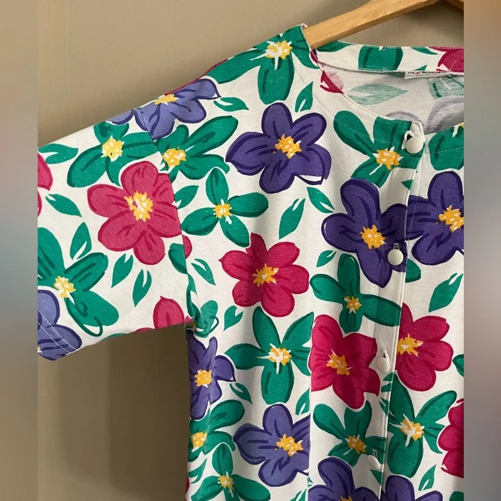 Vintage Aileen USA Floral Button Shirt M 80s 90s Cotton Cottagecore Top White Size M - Image 5