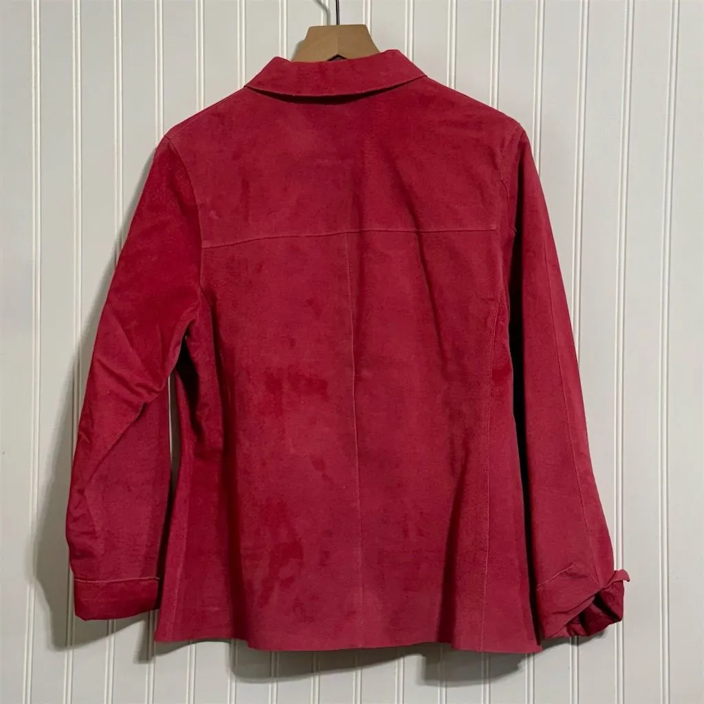 VTG Y2K Valerie Stevens Suede Leather Jacket M Berry Pink Rose Button Shirt Coat - Image 3