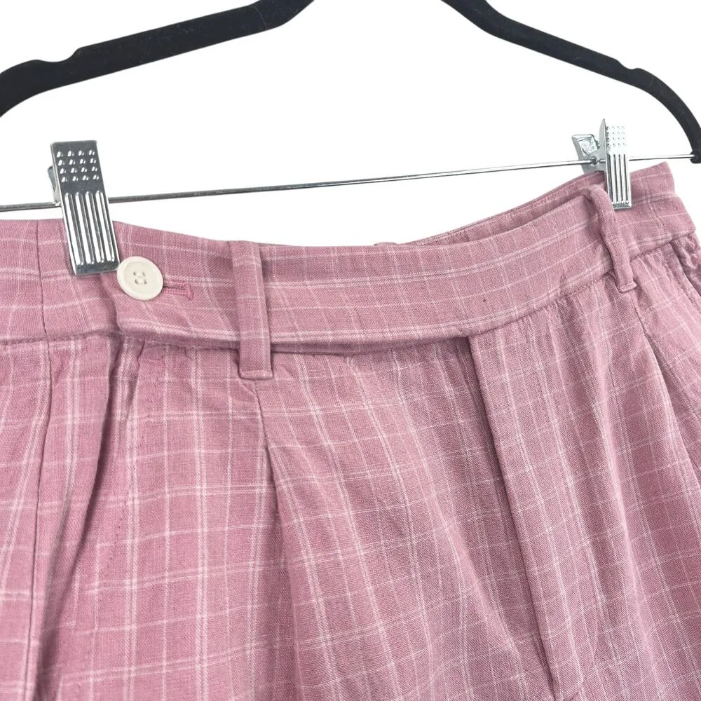 Madewell Harlow Linen Check Shorts Cafe Pink White 4 High Rise Cuff Hem - Image 5