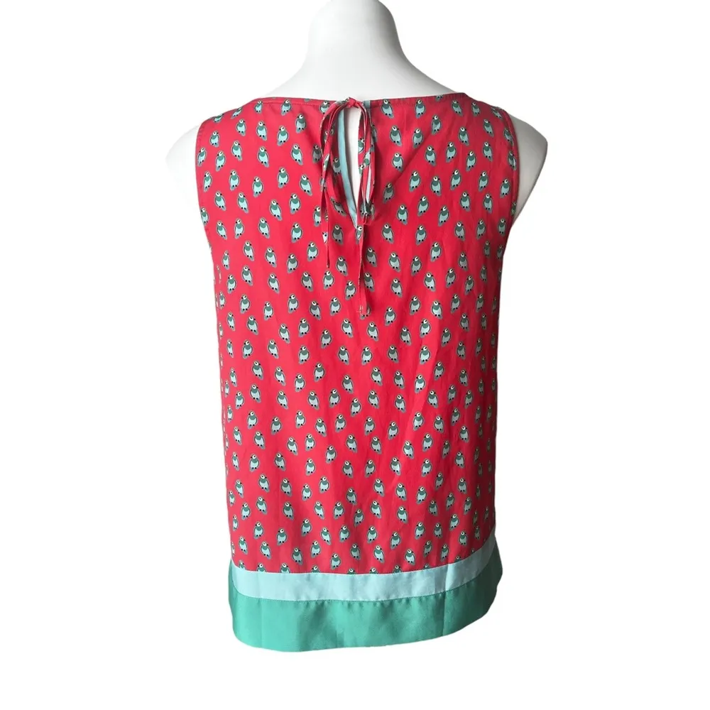 Ann Taylor LOFT Coral/Green Parrot Print Sleeveless Blouse, Sz S - Image 3