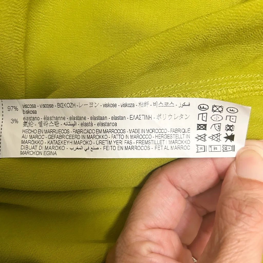 Zara Green Satin 3/4 Dolman Sleeve Tapered Back Tie V Line High Neck Dress NWT - Image 15