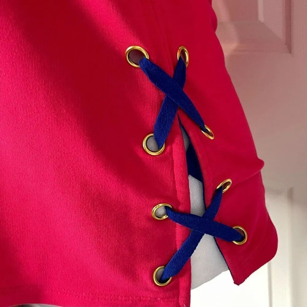 Rafaella 1/2 Zip Lace Up Pullover Sweatshirt (Rose Red) -  Small - Image 10