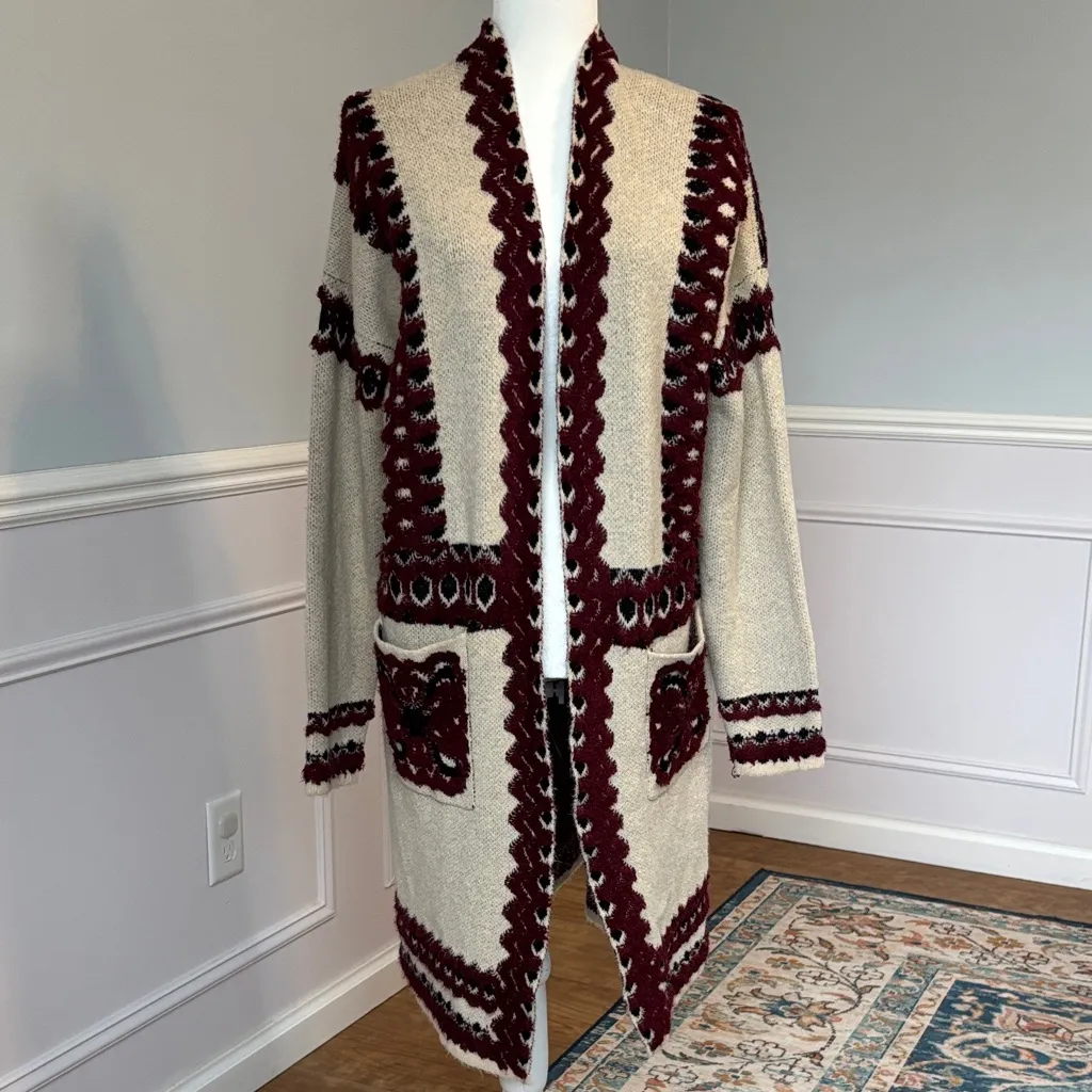 MAX Sport Embroidered Knit Embroidered Longline Cardigan M Boho Western Cowboy Red Size M - Image 3