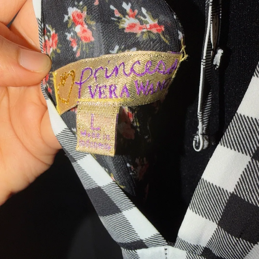Princess Vera Wang Size L Black White Floral Gingham Dress Spaghetti Strap Size L - Image 5