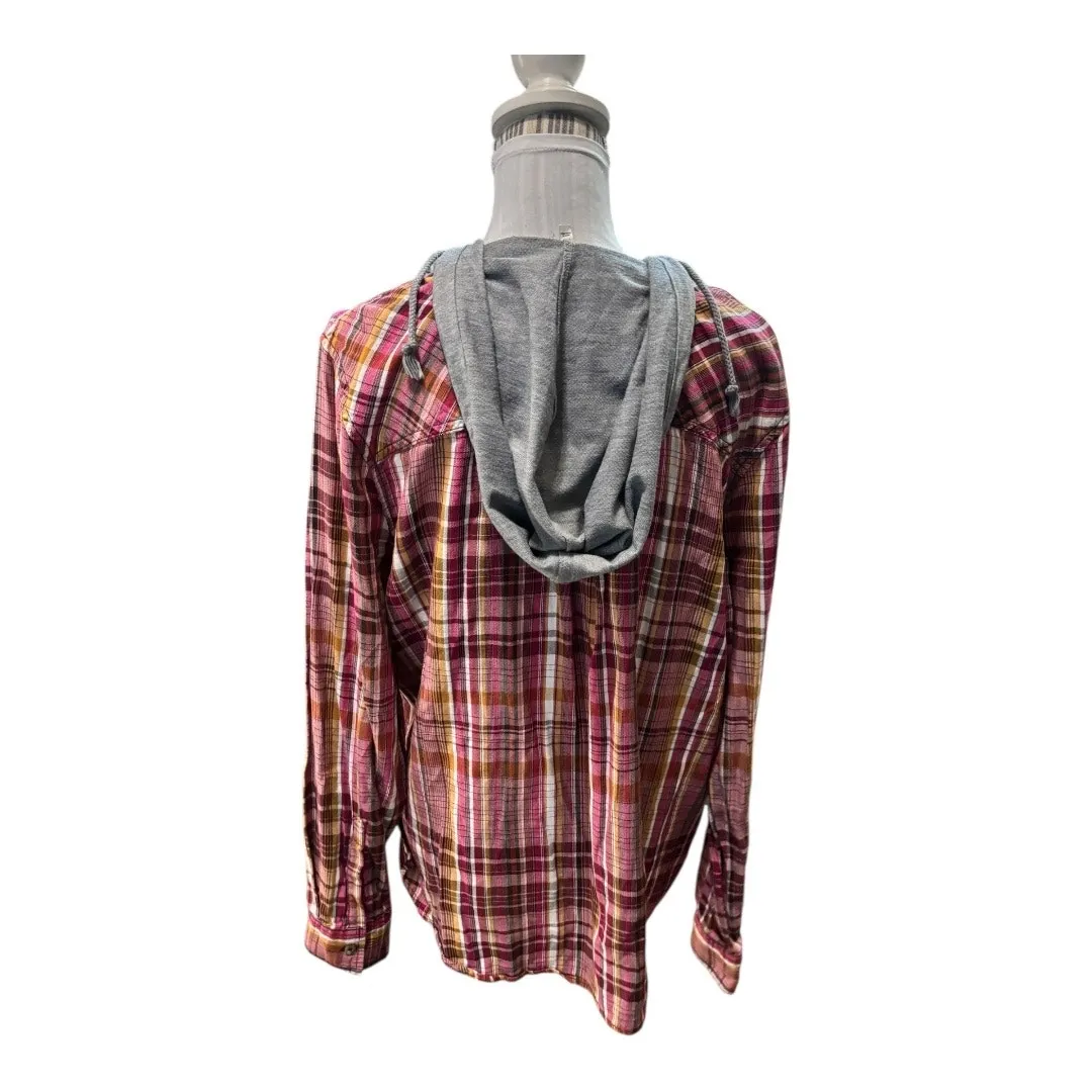 MUDD Pink Plaid Button Down With Hoodie Size XL - Image 2