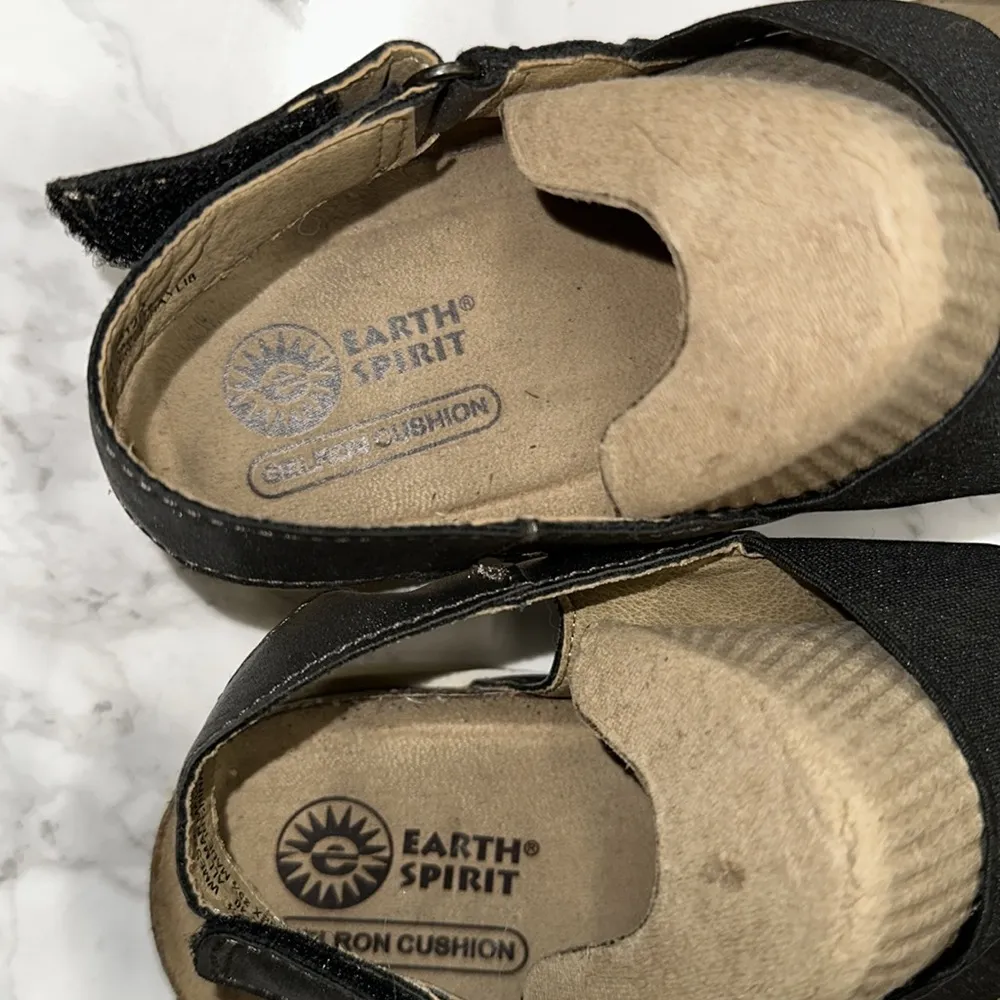 Earth Spirit Black & Tan Sandals Double Strap Design gelron cushion size 8 1/2 - Image 6