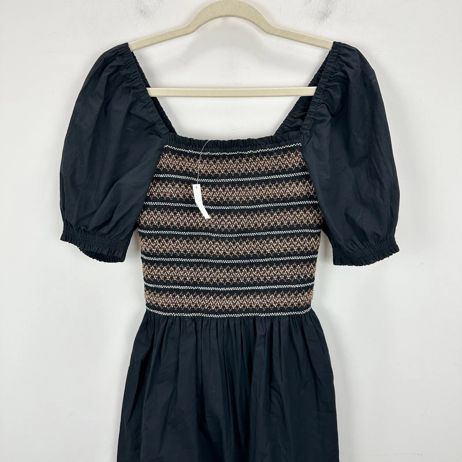 Madewell Poplin Puff Sleeve Mini Dress Jet Black Cotton Smocked Small NWT - Image 13