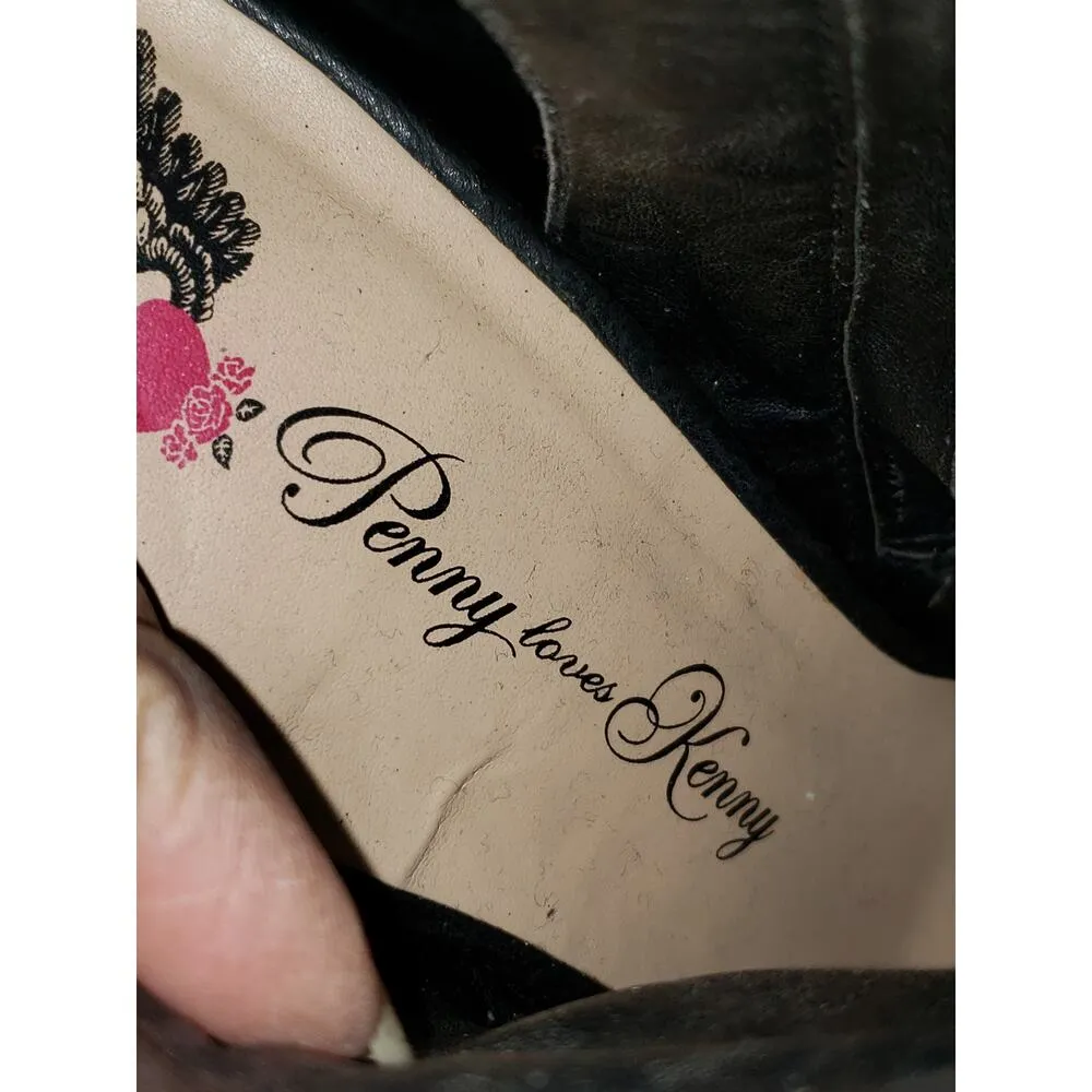 Penny Loves Kenny Ankle Boots Womens Size 7.5M Black Leather Studded Open Toe - Image 3