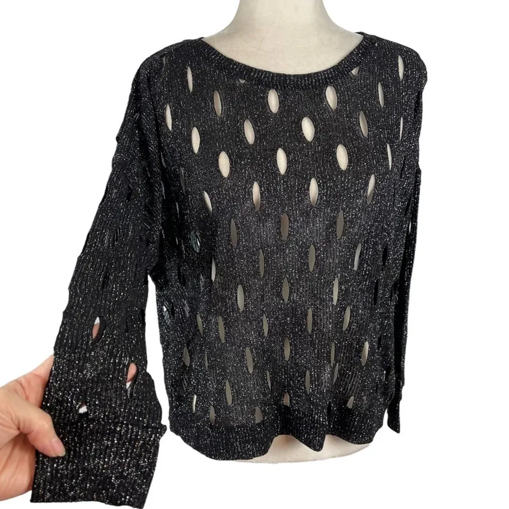 Generation Love Metallic Shimmer Glitter Cut Out Pullover Sweater Jumper XS/S - Image 13