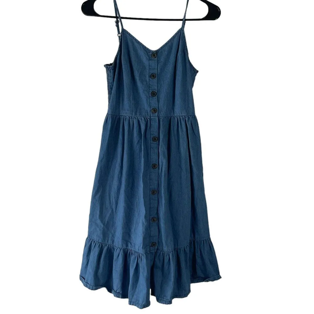 Japana‎ Women's Size XS Denim Ruffle Babydoll Mini Dress Blue - Image 3