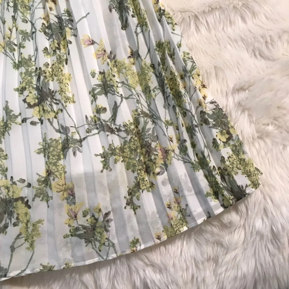 ALEX MARIE Pleated‎ Chiffon Midi Dress Sleeveless V-Neck Green Floral Size 4 - Image 9