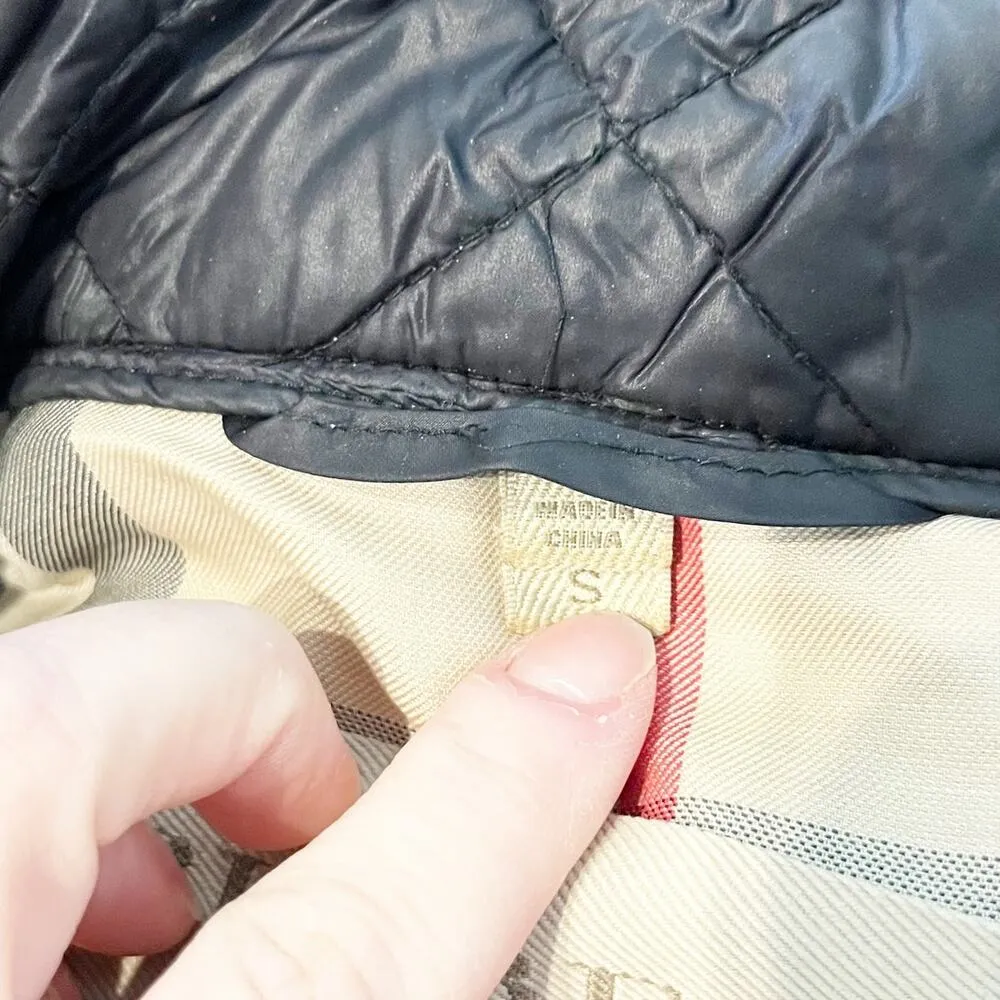 Burberry Brit Quilted Belted Trench Coat Jacket Mixed Media Black Small - Image 3