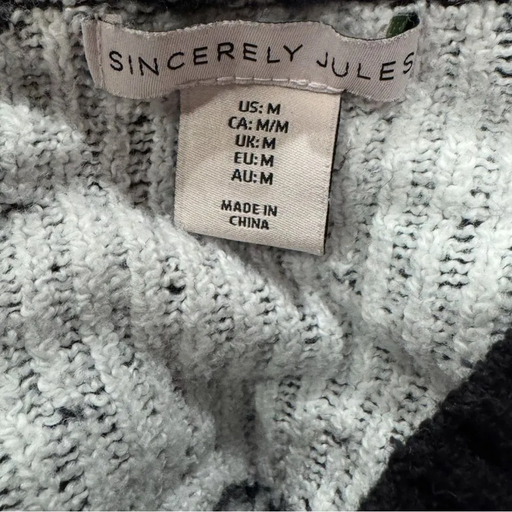 Sincerely Jules Cropped Fair Isle Nordic Black White Sweater Women’s Medium - Image 2