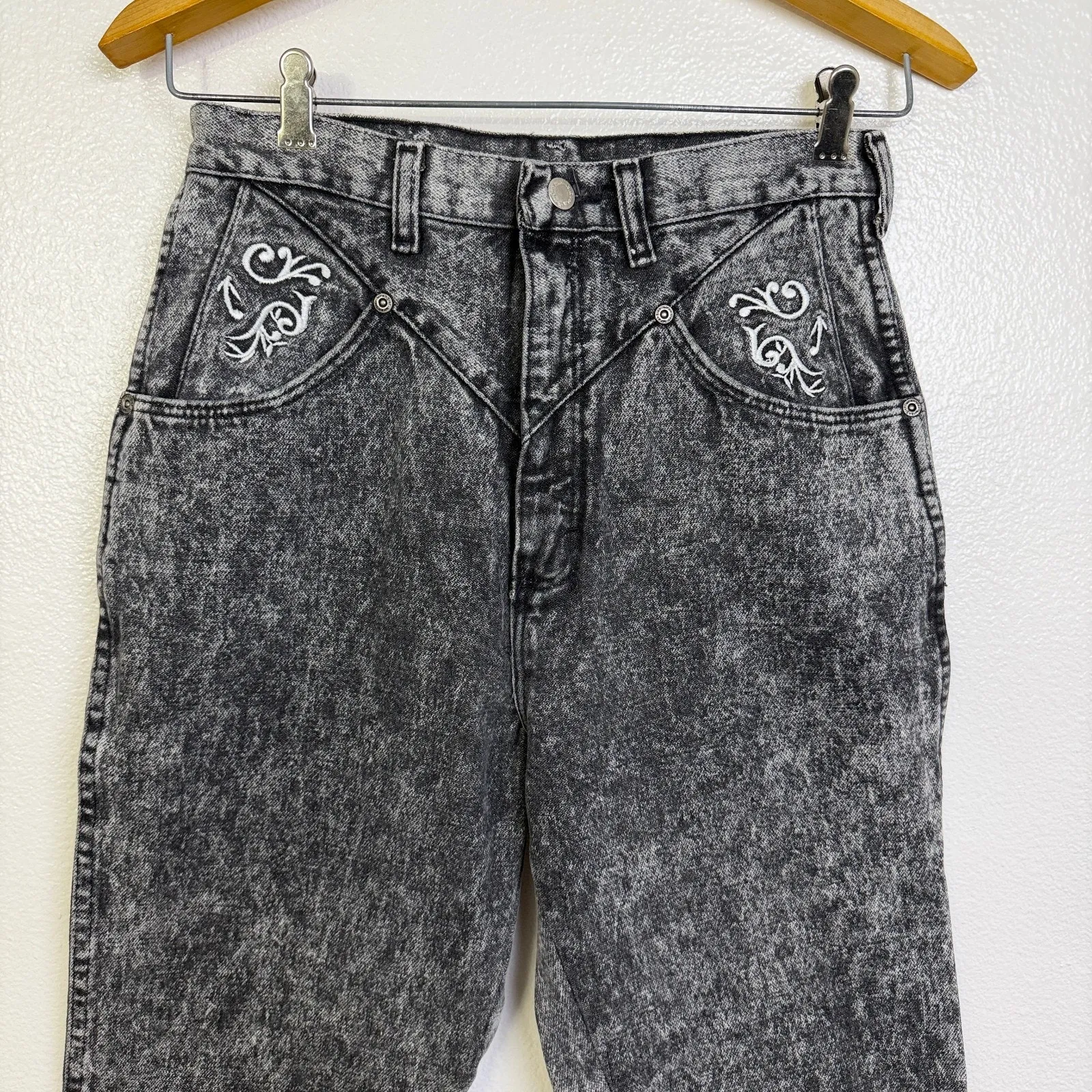 Vtg Wrangler Jeans Womens 27x29.5 Bareback Black Acid Wash Cotton Made in USA * - Image 3