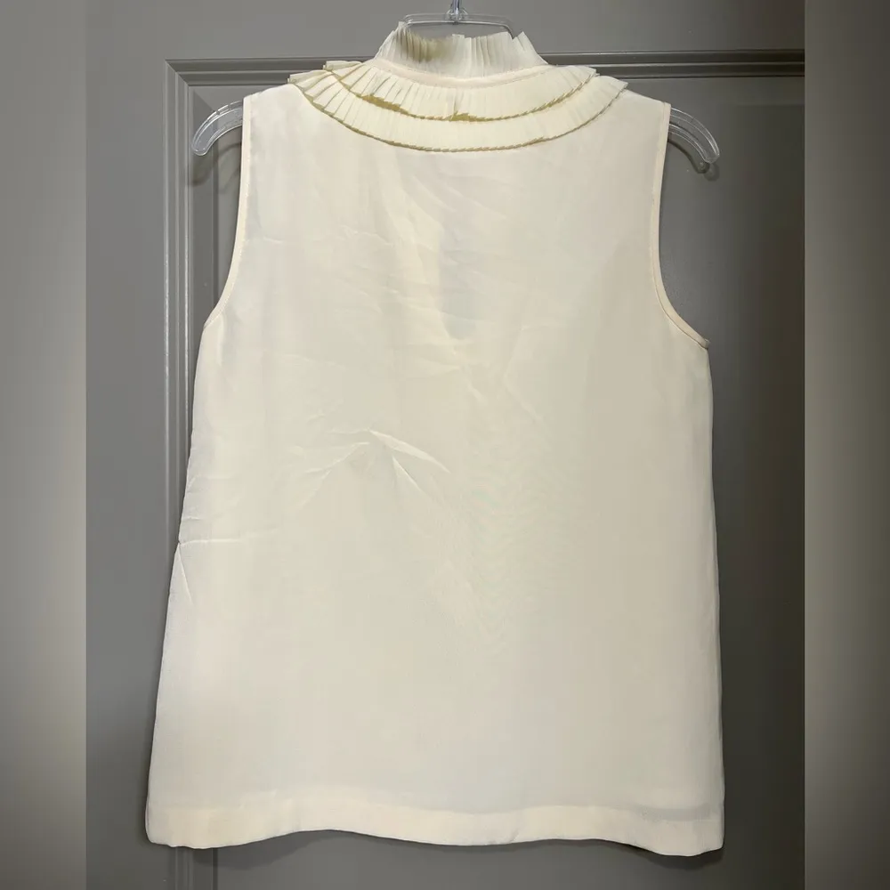 Cream Kate Spade Sleeveless Silk Blouse with Ruffle Collar GUC - Image 7