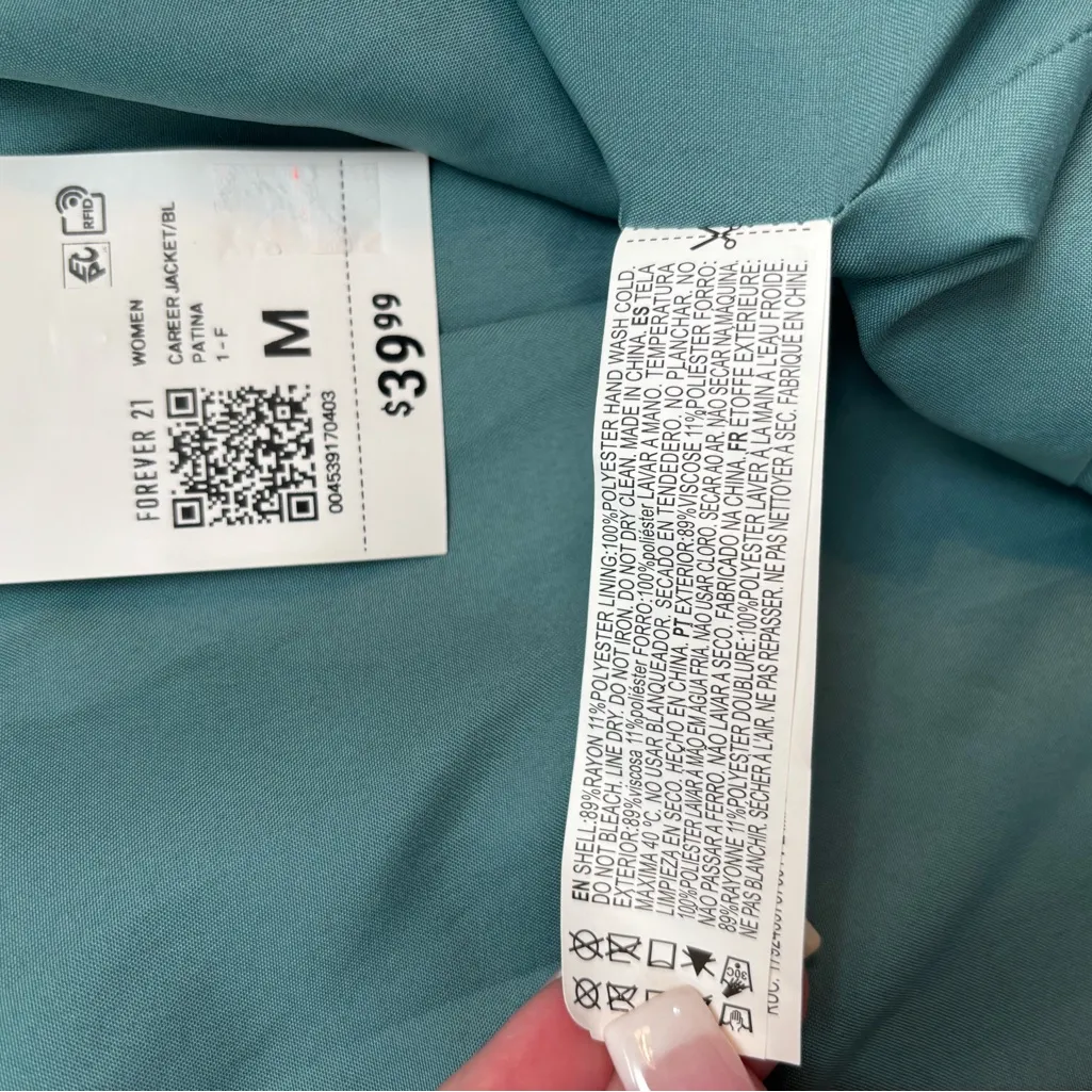 Forever 21 Cropped Career Jacket – Blue Patina, Size Medium, NWT - Image 3