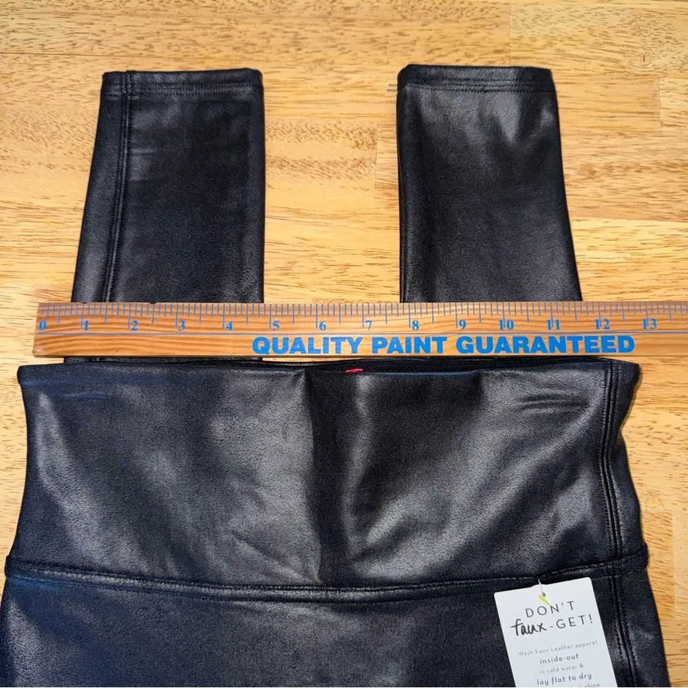 SPANX Black Faux Leather Leggings Petite‎ Medium New Whimsigoth Rocker - Image 7