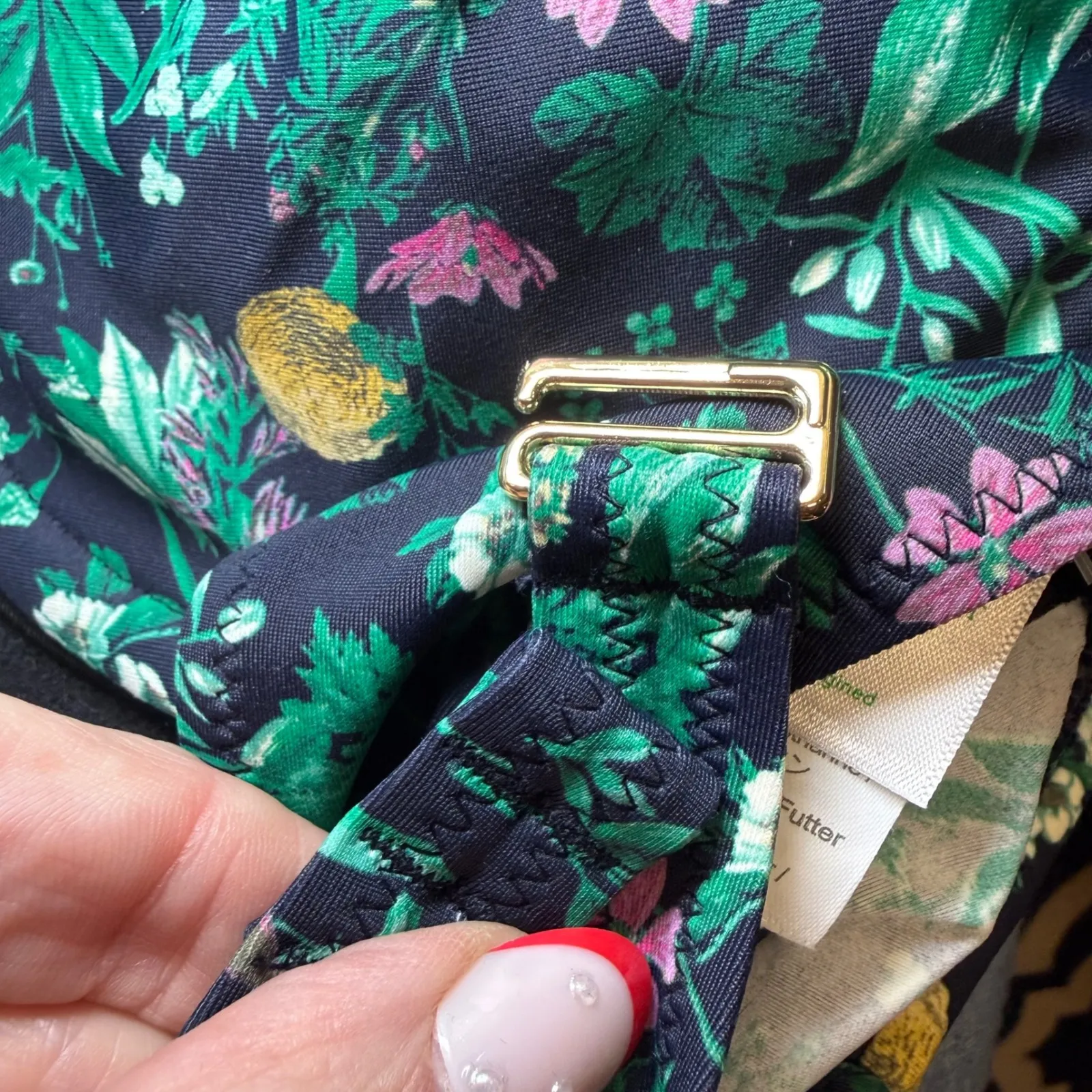 J Crew Floral Print Underwire Bikini Top 34C Beachvibe Swim Supportive Black Size undefined - Image 6