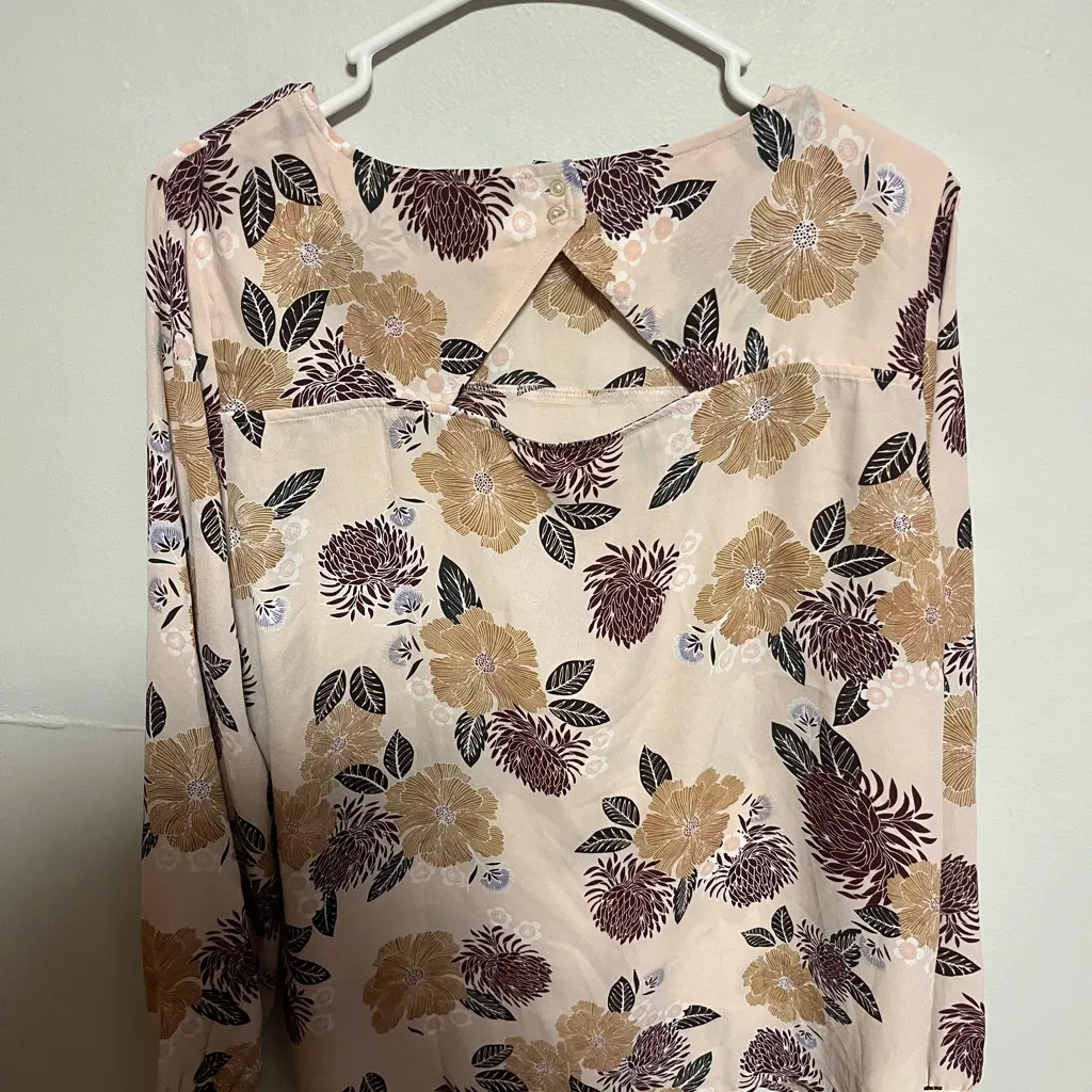 LOFT Floral Print Blouse - Cream and Brown - Image 5