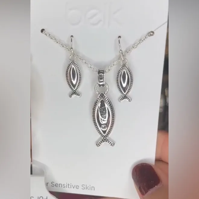 Belk Silver & Black Hope Faith Family Earrings Necklace Set - Image 3