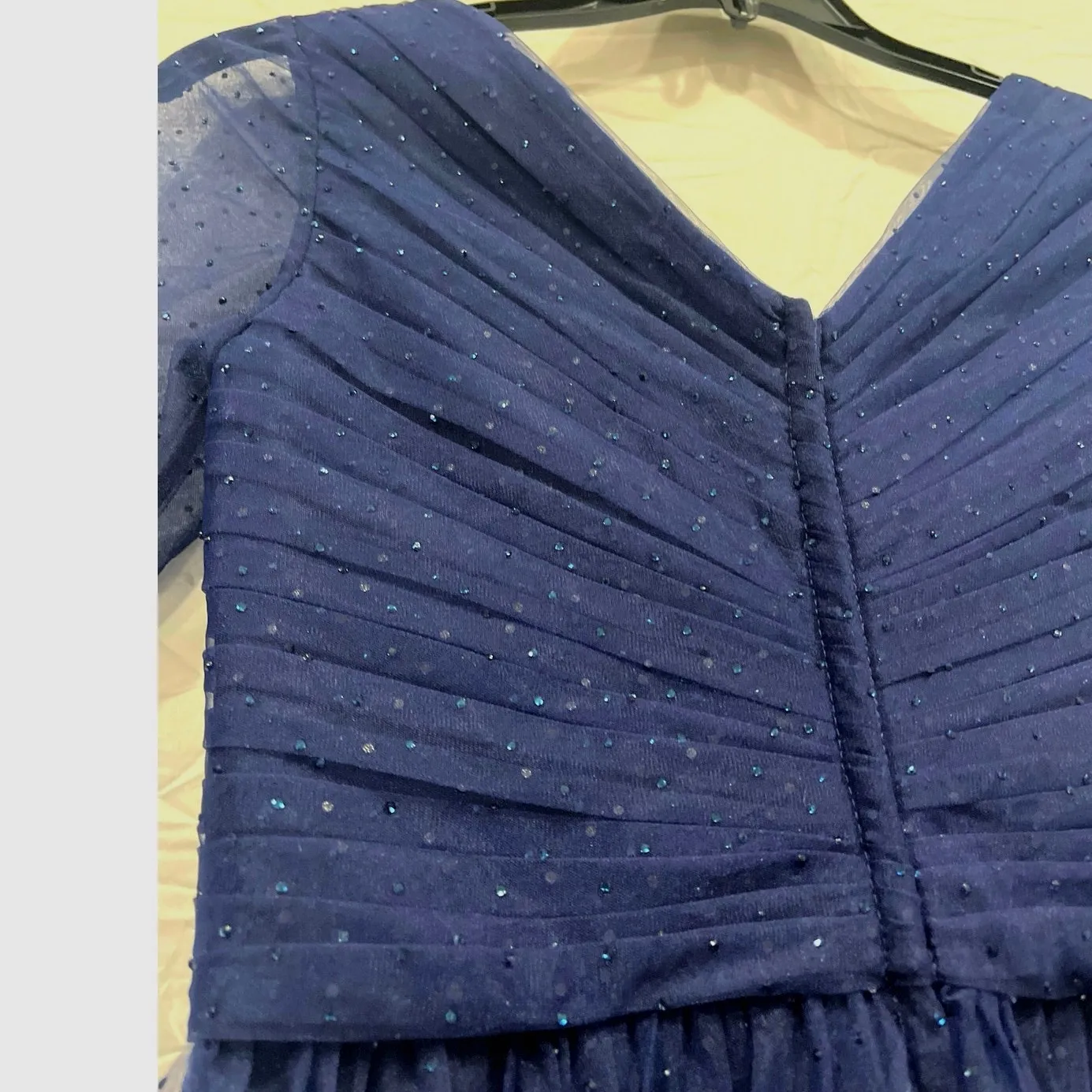 La Femme Sheer Fit & Flare Cocktail Dress Rhinestone Tulle Midnight Navy Blue - Image 10